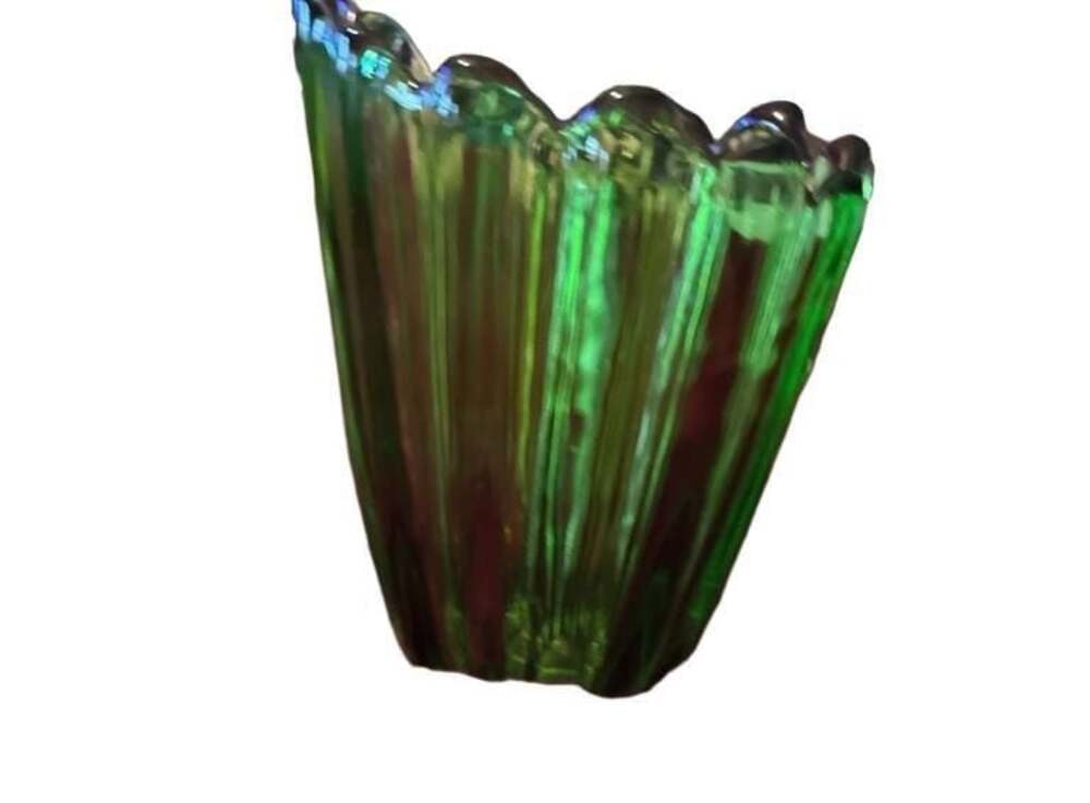 Vintage Viking Glass Epic Line Emerald Green Ribbed Vase A711